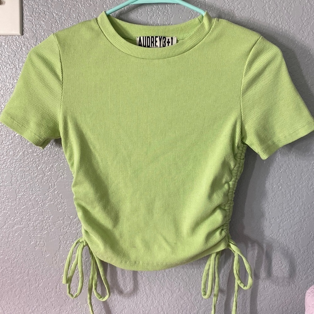Audrey 3 + 1 Green Ribbed Crop Tee